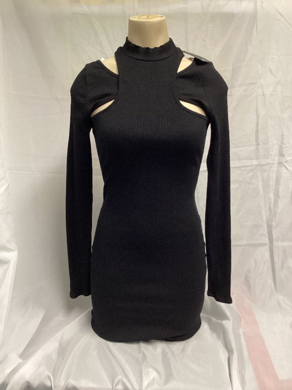 Lulus Bodycon Mock Neck Long Sleeve Black Dress Size M